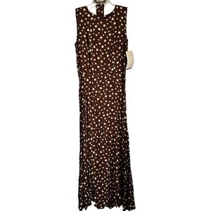 90s Vintage Brown White Polka Dot Dress With Belt Pretty Woman Size 7/8 NEW